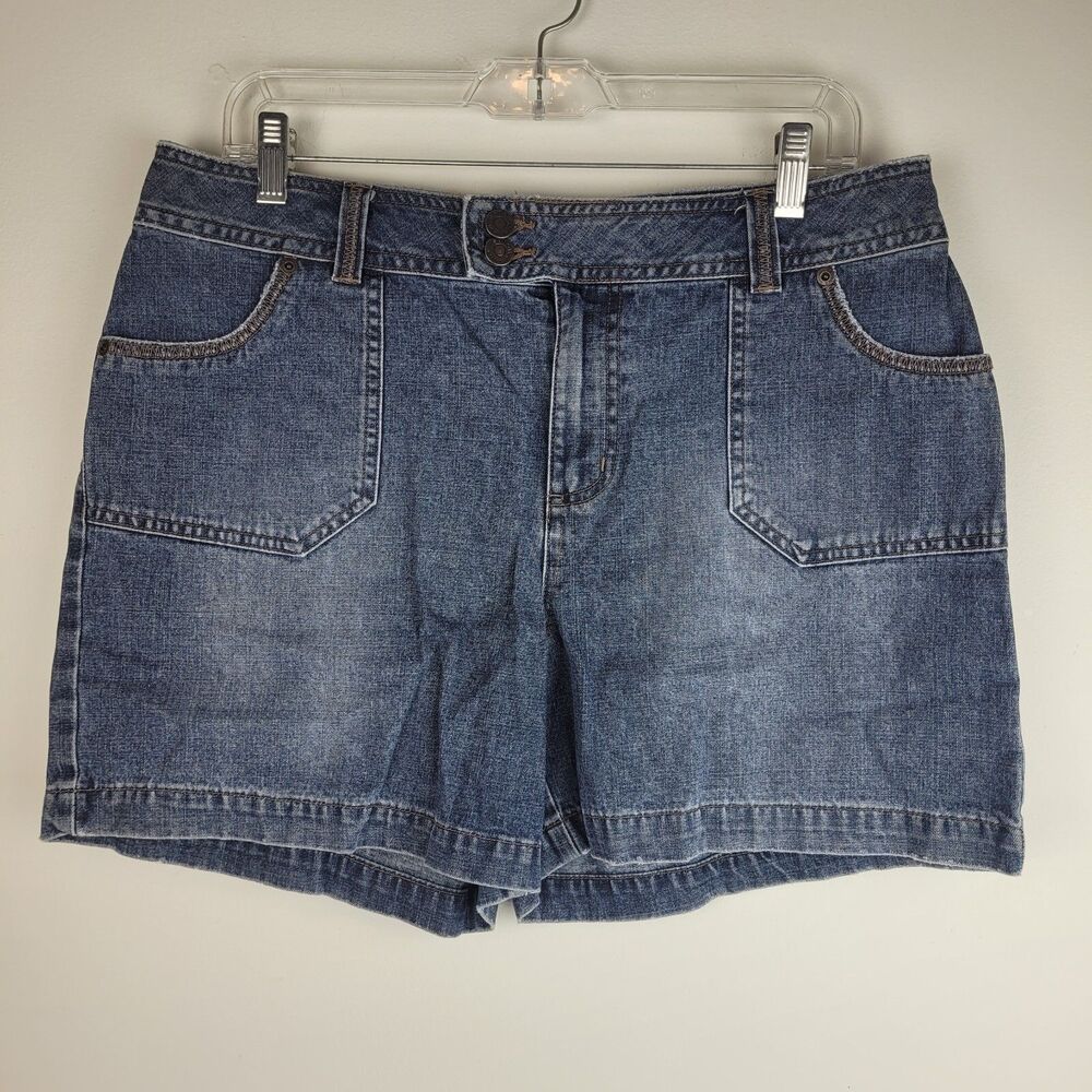 Sonoma vintage 100% cotton dark denim shorts front back pockets button close 12